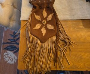 Brown Fringe Leather Pouch with Belt Clips For Riding! Love Love Love!!